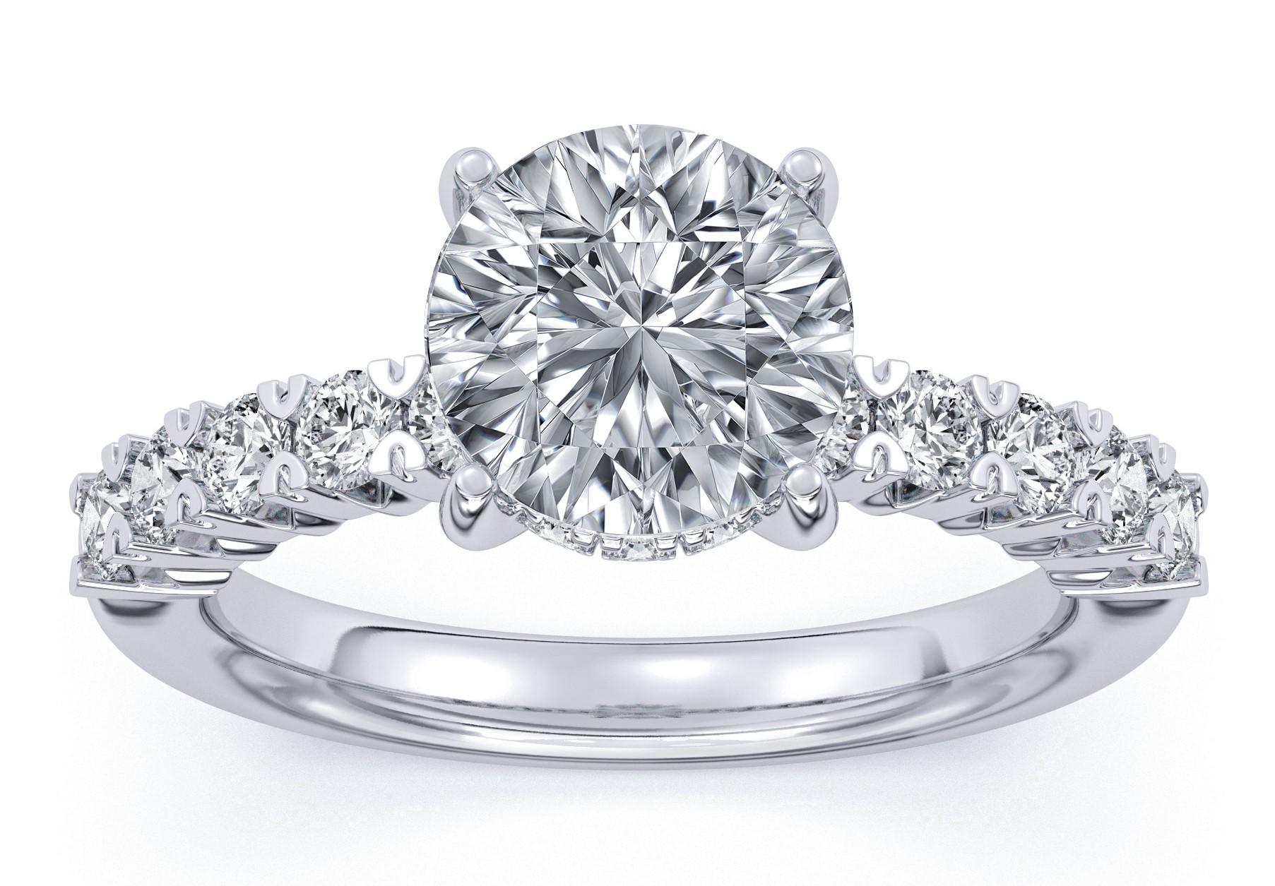 SUPER MAN MADE CREATED 4.05CTW ENGAGEMENT RING: 3.05CT 100-FACET ROUND CENTER DIAMOND F VS1 FDX 74173250103 + 24 ROUND MELEE DIAMONDS 1.00CTW 14KW