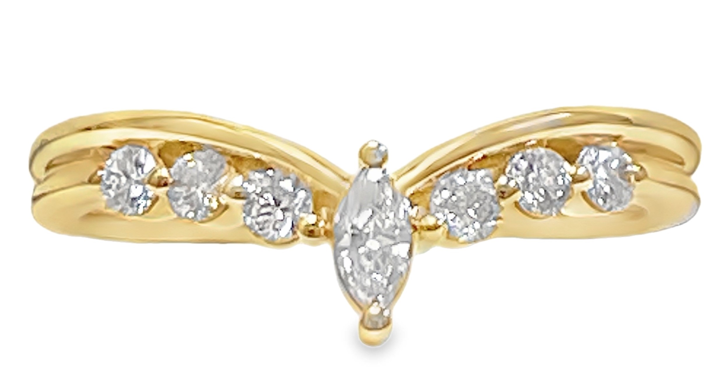 1/3CTW 6 ROUND DIAMONDS + 1 MARQUISE DIAMOND "V" LDS BAND 14KY