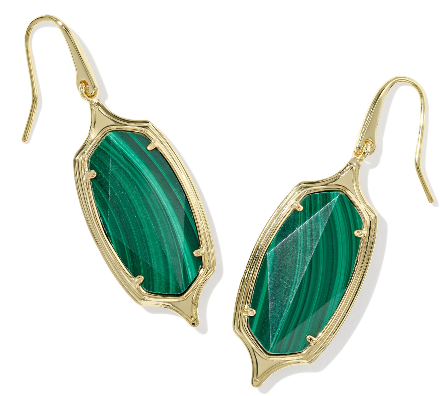 KENDRA SCOTT DANI GREEN MALACHITE GOLD TONE DROP EARRINGS