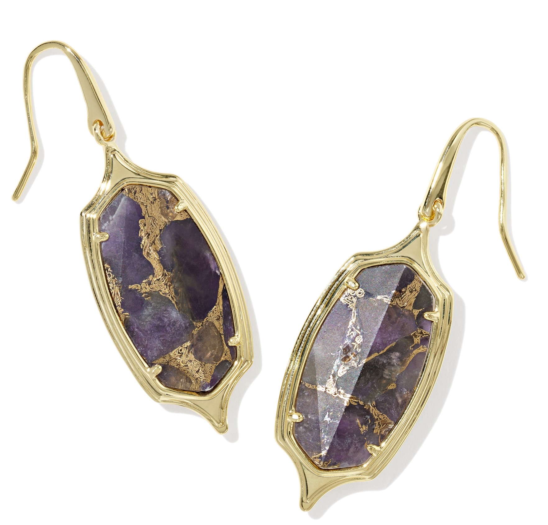 KENDRA SCOTT DANI BRONZE VEINED PURPLE AMETHYST GOLD TONE DROP EARRINGS