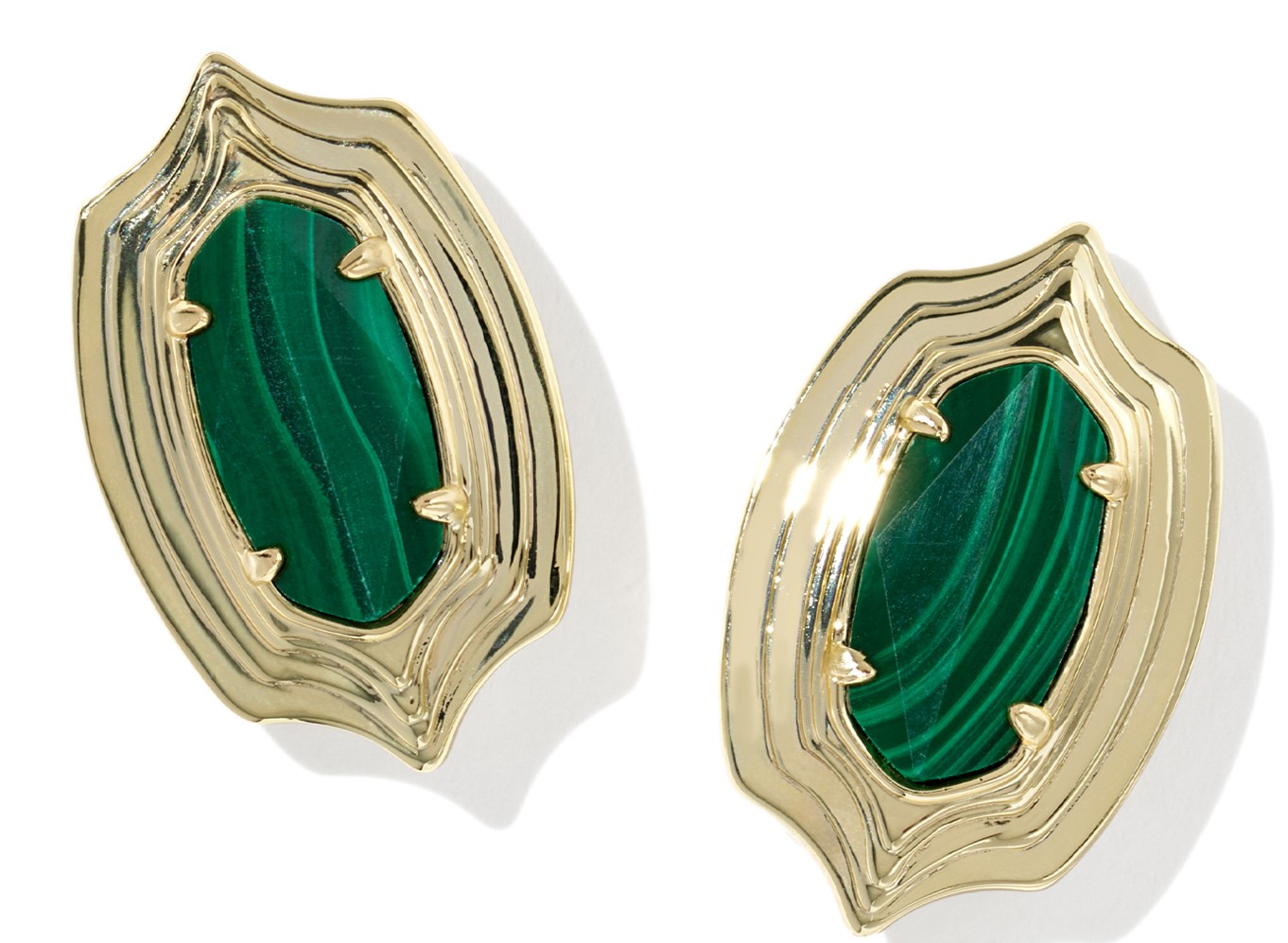 KENDRA SCOTT ELLIE GREEN MALACHITE GOLD TONE STUD EARRINGS