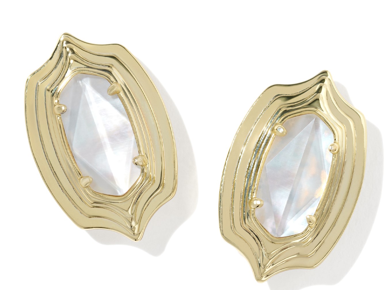 KENDRA SCOTT ELLIE IVORY MOTHER OF PEARL GOLD TONE STUD EARRINGS