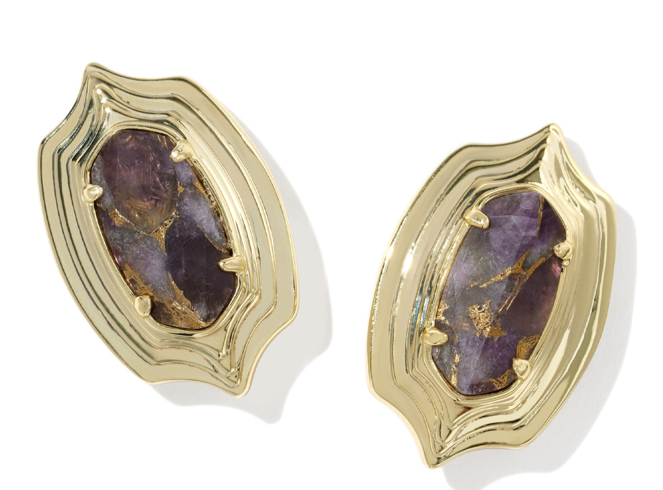 KENDRA SCOTT ELLIE BRONZE VEINED PURPLE AMETHYST GOLD TONE STUD EARRINGS