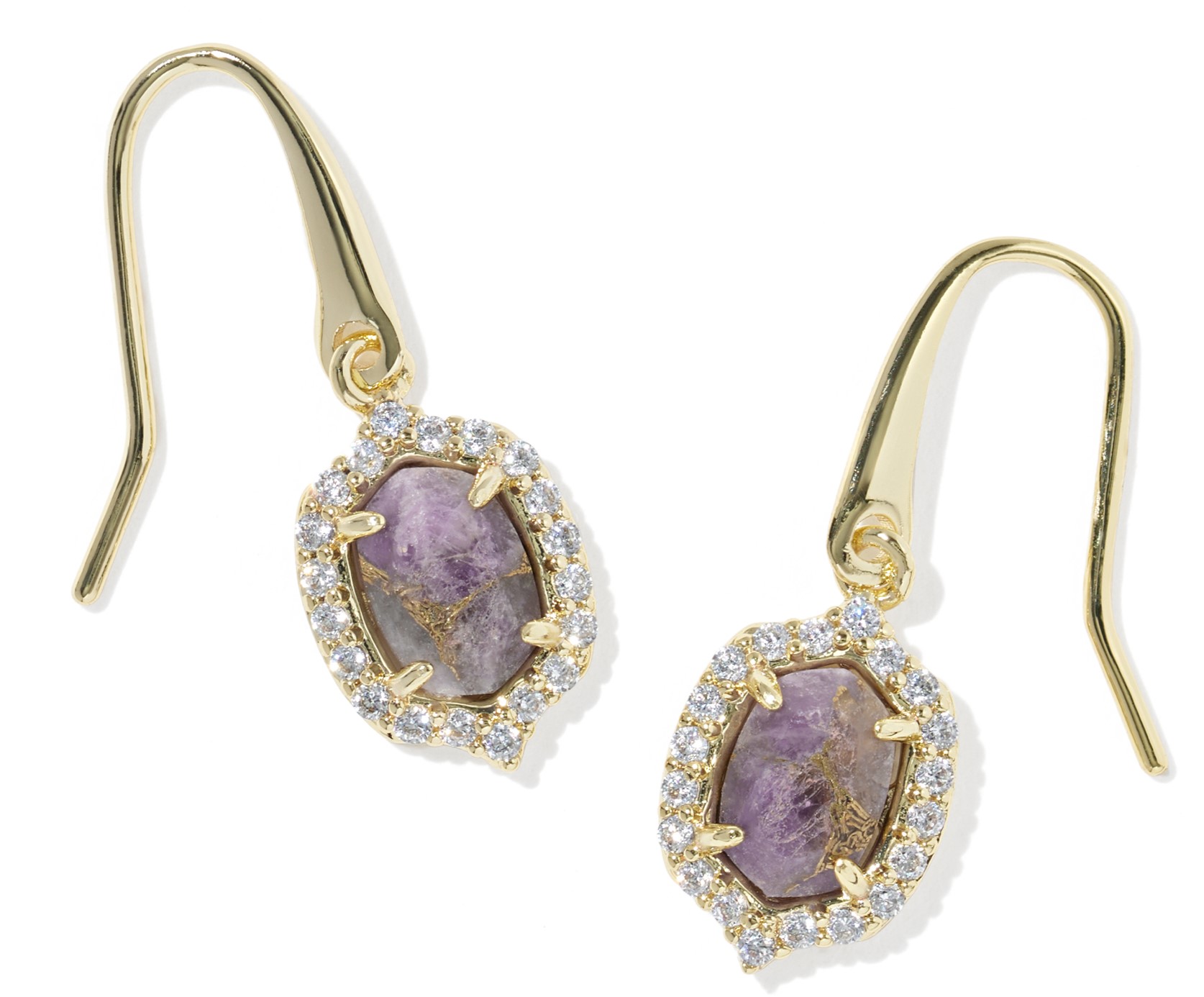 KENDRA SCOTT DAPHNE CRYSTAL BRONZE VEINED PURPLE AMETHYST GOLD TONE DROP EARRINGS