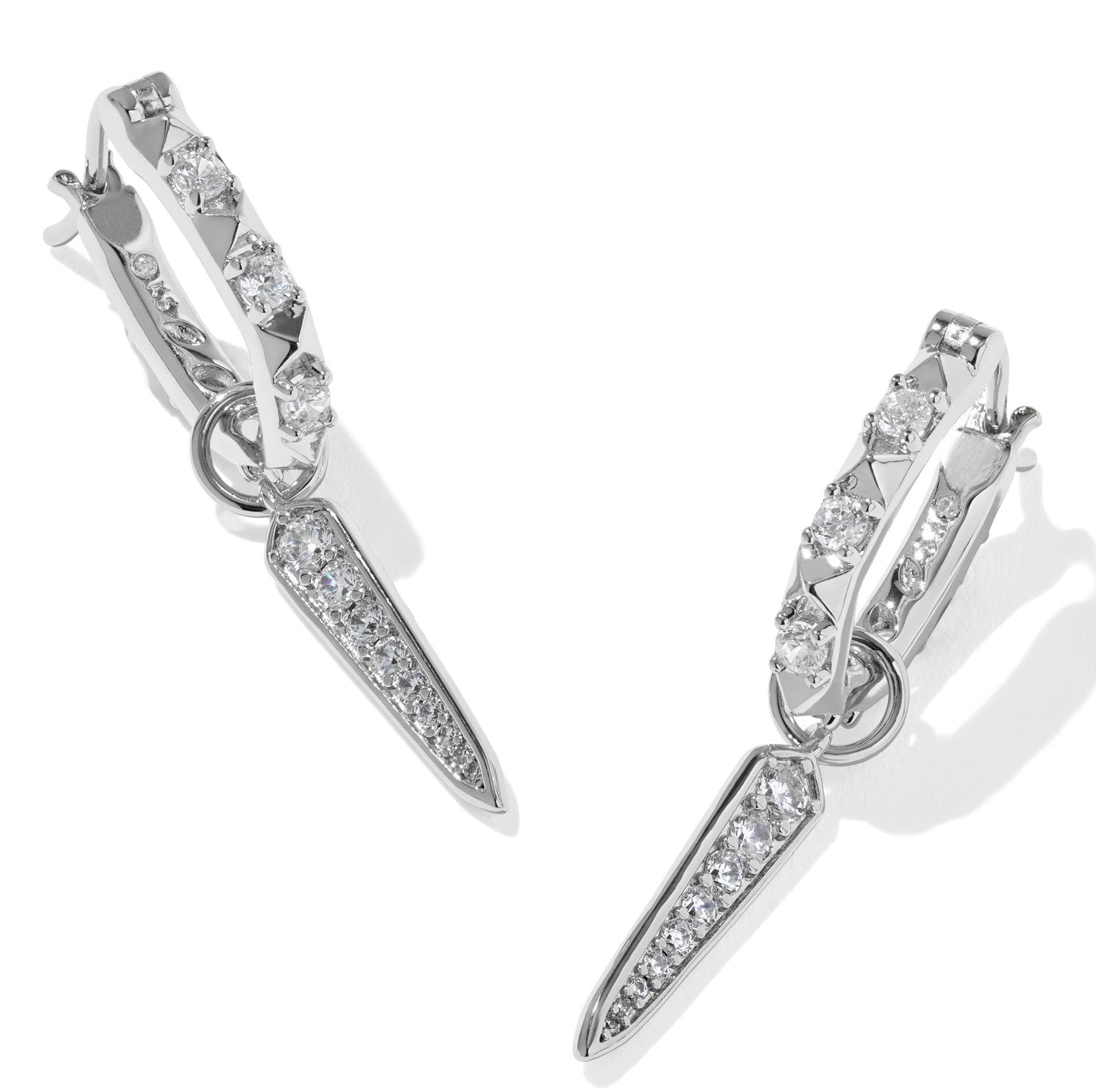 KENDRA SCOTT FATE CHARM CZ RHODIUM HUGGIE EARRINGS
