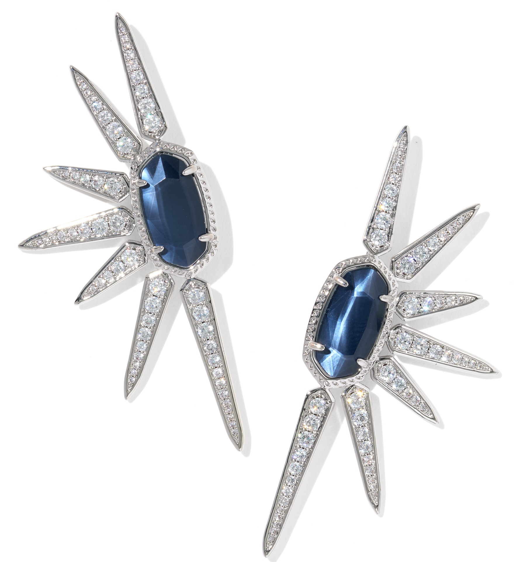 KENDRA SCOTT ELLIE STAR STEEL BLUE MOTHER OF PEARL RHODIUM STATEMENT EARRINGS