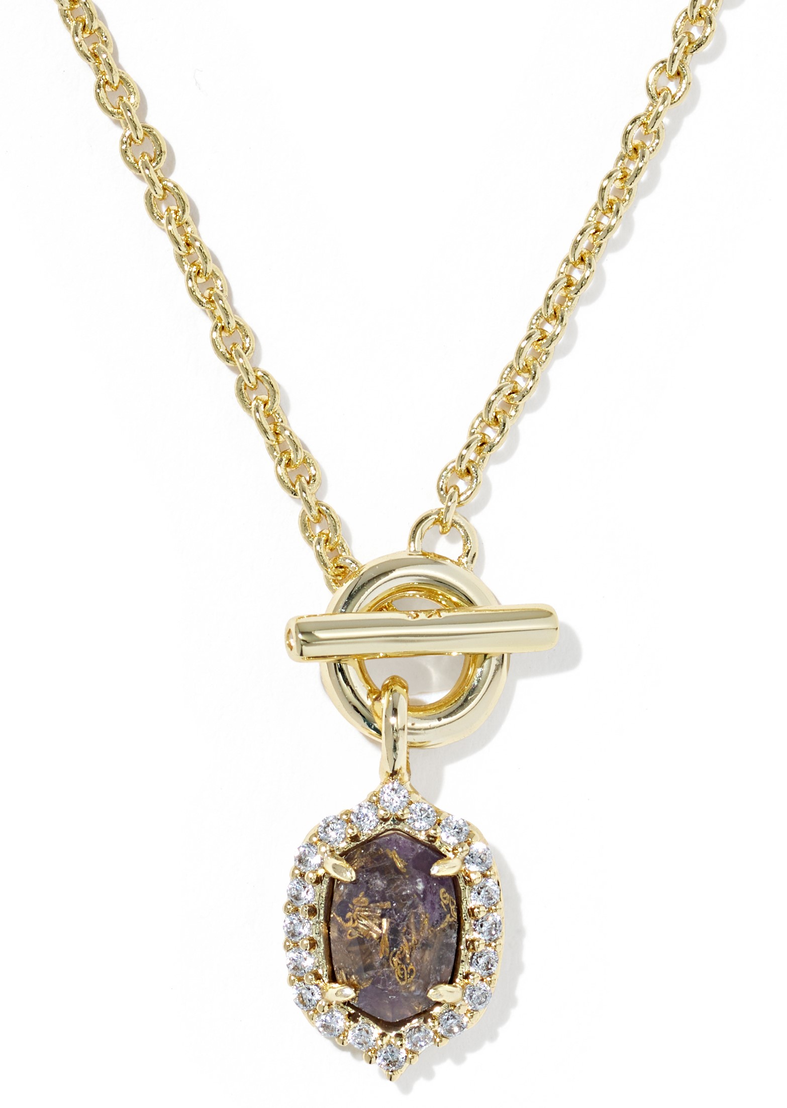 KENDRA SCOTT DAPHNE CRYSTAL BRONZE VEINED PURPLE AMETHYST GOLD TONE TOGGLE NECKLACE