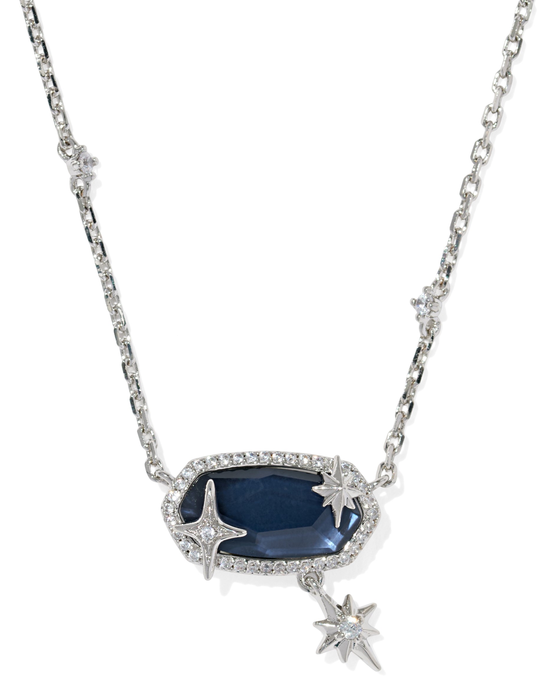 KENDRA SCOTT ELISA STAR STEEL BLUE MOTHER OF PEARL RHODIUM PENDANT NECKLACE