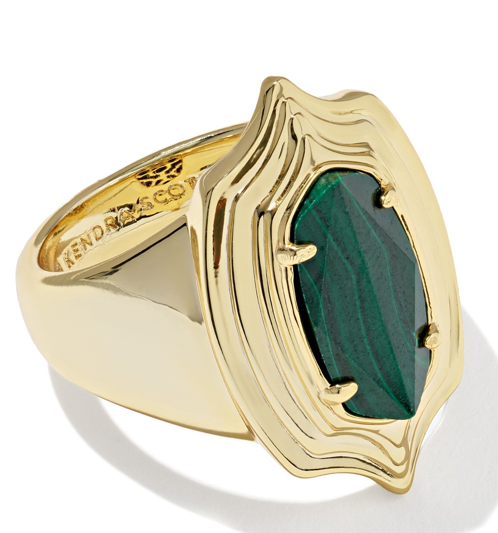 KENDRA SCOTT ELYSE GREEN MALACHITE GOLD TONE RING SIZE 7
