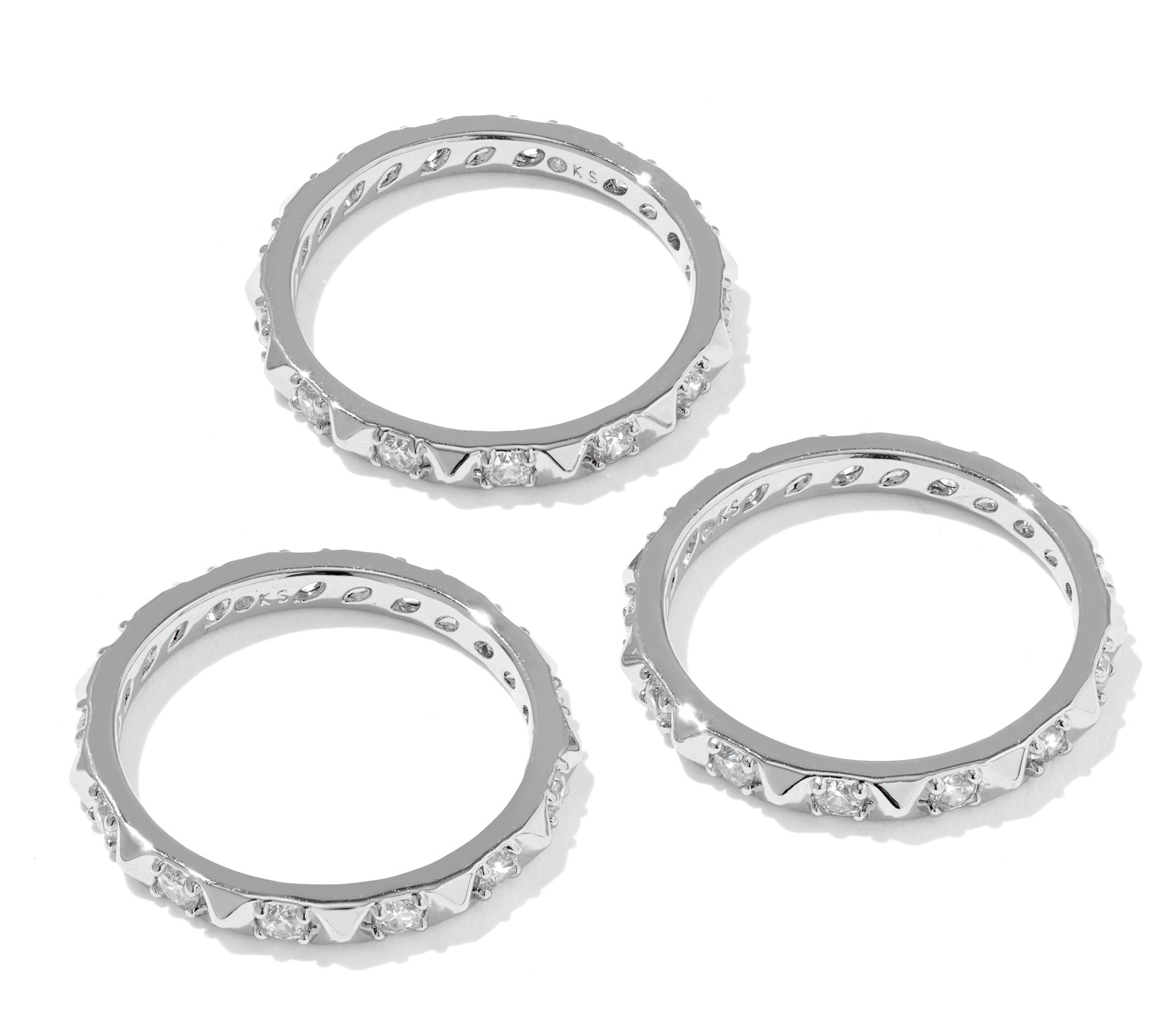 KENDRA SCOTT FATE RHODIUM SET (3) CZ RINGS SIZE 7