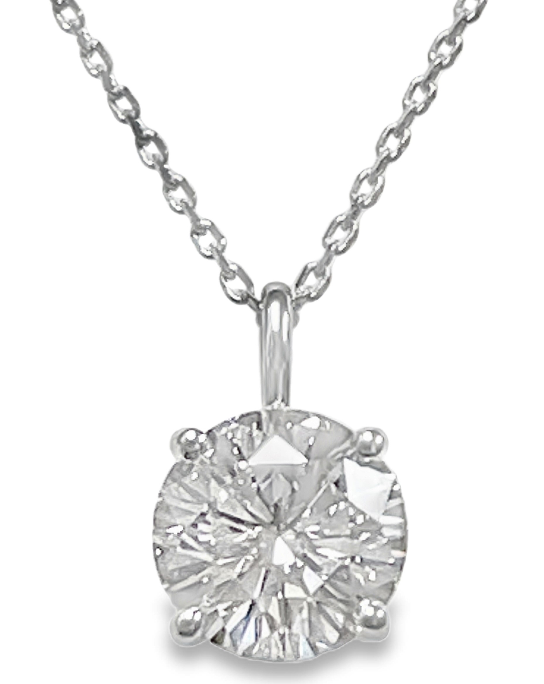SUPER MAN MADE CREATED 2.03CT ROUND 100-FACET DIAMOND SOLITAIRE PENDANT/CHAIN F VVS2 FDX LG74823820101 14KW