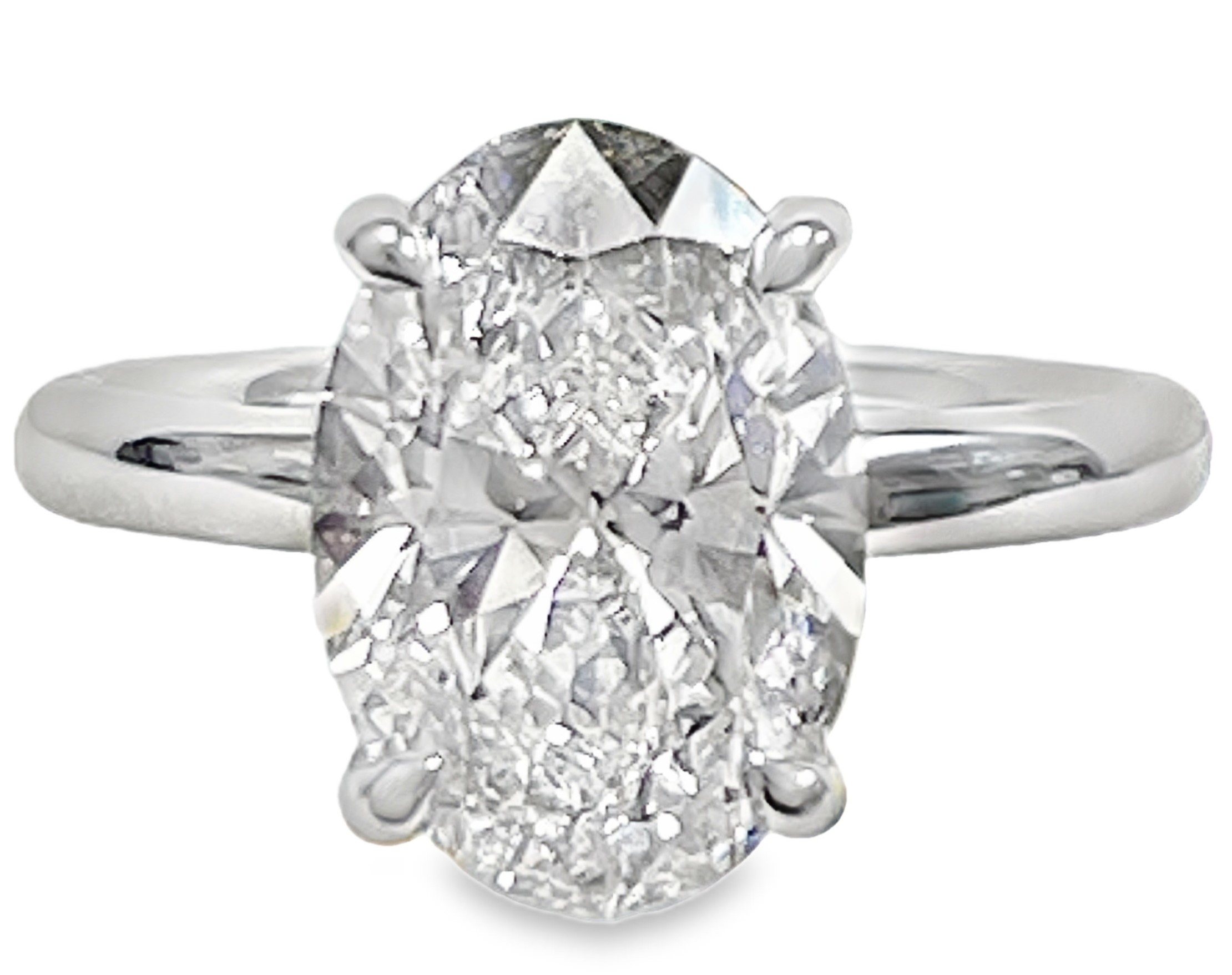 SUPER MAN MADE CREATED 4.01CT OVAL DIAMOND SOLITAIRE RING F VS1 IGI LG602311297 14KW