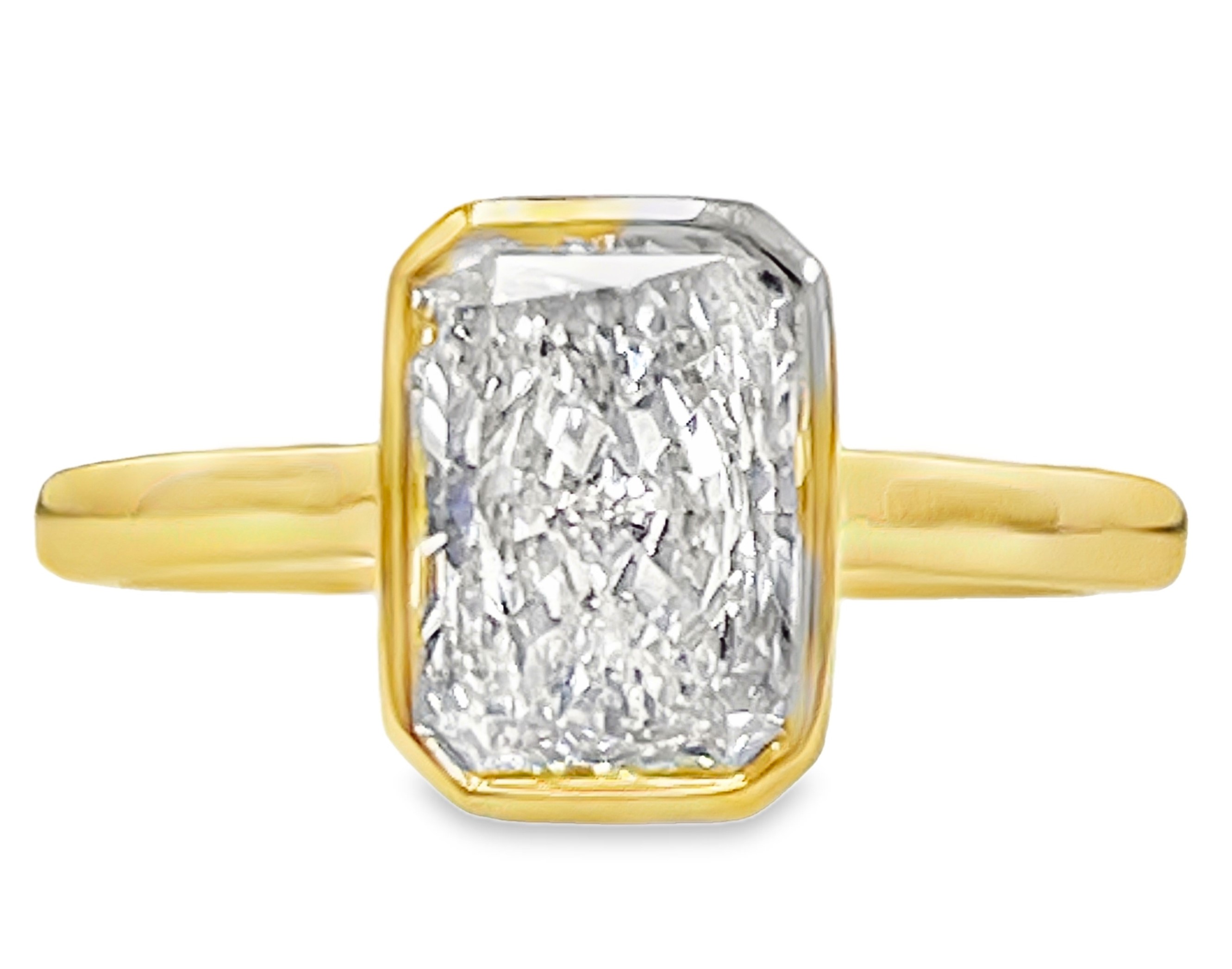 SUPER MAN MADE CREATED 2.10CT BEZEL-SET RADIANT CUT DIAMOND SOLITAIRE RING E VVS2 IGI LG807653726 14KY