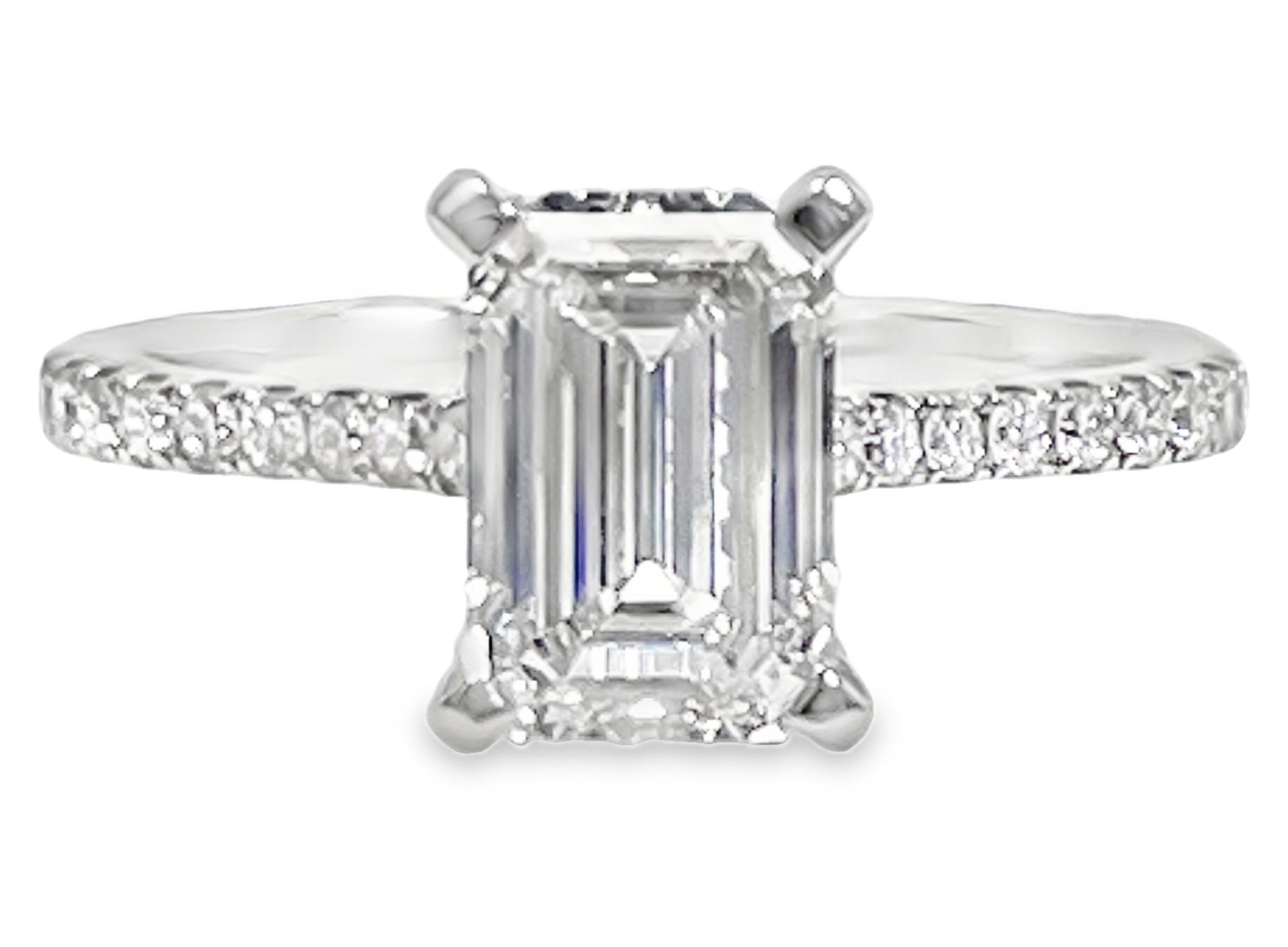 SUPER MAN MADE CREATED 2.01CT EMERALD CUT DIAMOND CENTER F VS1 IGI LG675599015 + 36 ROUND MELEE DIAMONDS .26CTW 14KW