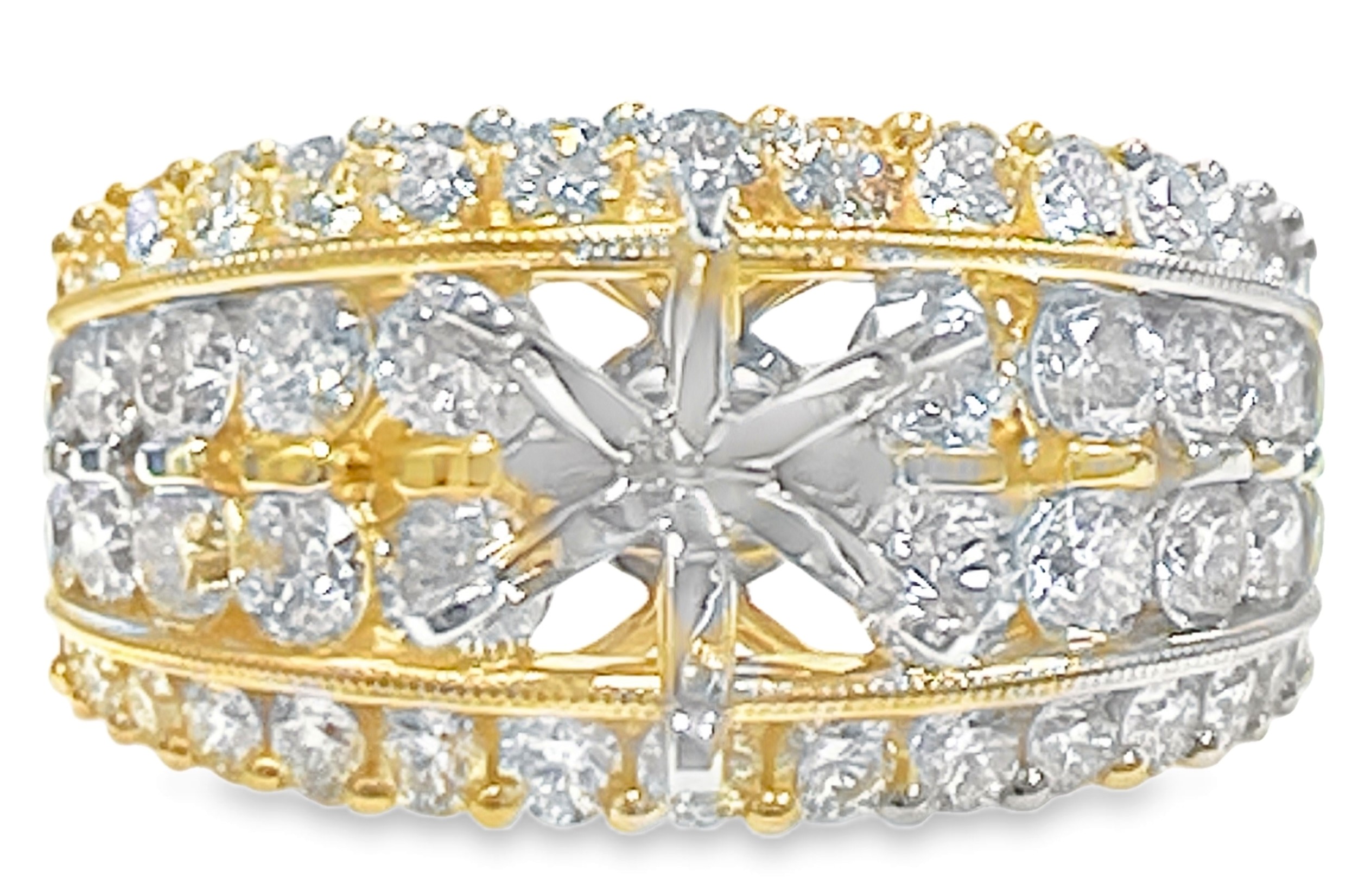 2.10CTW DIAMOND 4-ROW RING SEMI MOUNTING: 50 ROUND DIAMONDS 14KY