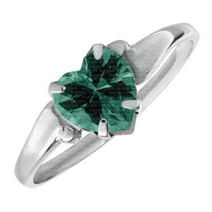 MAY CHILD'S BIRTHSTONE HEART RING; SILVER