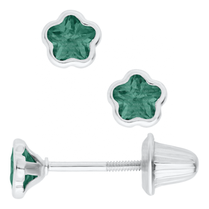 MAY CHILD'S CZ FLOWER STUD EARRINGS; SILVER
