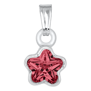 JULY CHILD'S CZ FLOWER PENDANT/CHAIN; SILVER