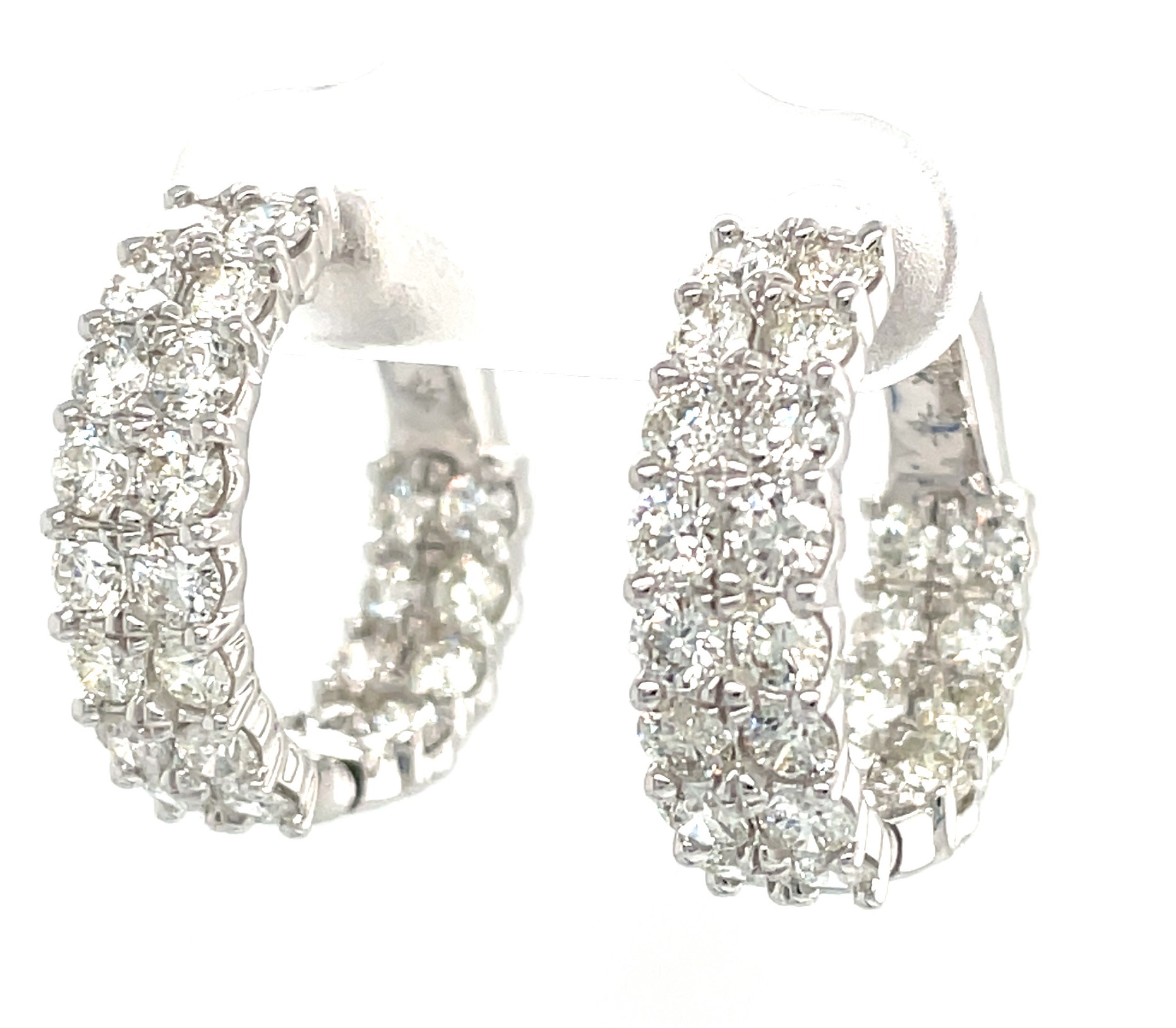 3.00CTW DIAMOND INSIDE-OUTSIDE; 2-ROW; ROUND HOOP EARRINGS CONTAINING: 48 ROUND DIAMONDS; 14KW