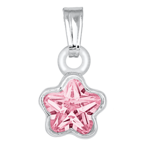 OCTOBER CHILD'S CZ FLOWER PENDANT/CHAIN; SILVER