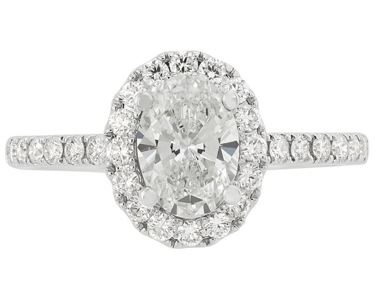SUPER MAN MADE CREATED 2.00CTW DIAMOND OVAL HALO ENGAGEMENT RING CONTAINING: 1.50CT OVAL DIAMOND CENTER; I; SI1; IGI LG11178608; + 34 ROUND MELEE DIAMONDS; 1/2CTW; 14KW