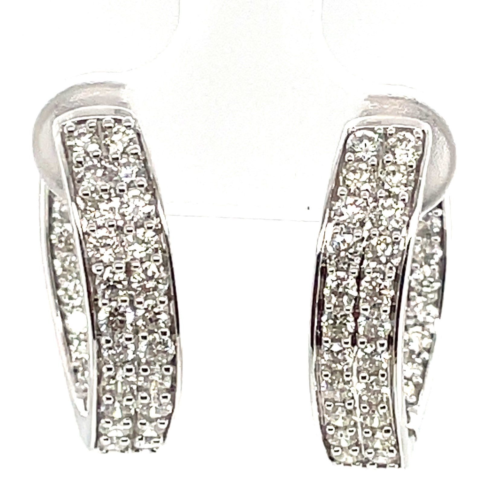 2.00CTW DIAMOND INSIDE-OUTSIDE; 2-ROW; OVAL HOOP EARRINGS CONTAINING: 76 ROUND DIAMONDS; 14KW