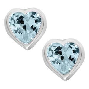 CHILD'S MARCH CZ AQUAMARINE HEART EARRINGS; SILVER