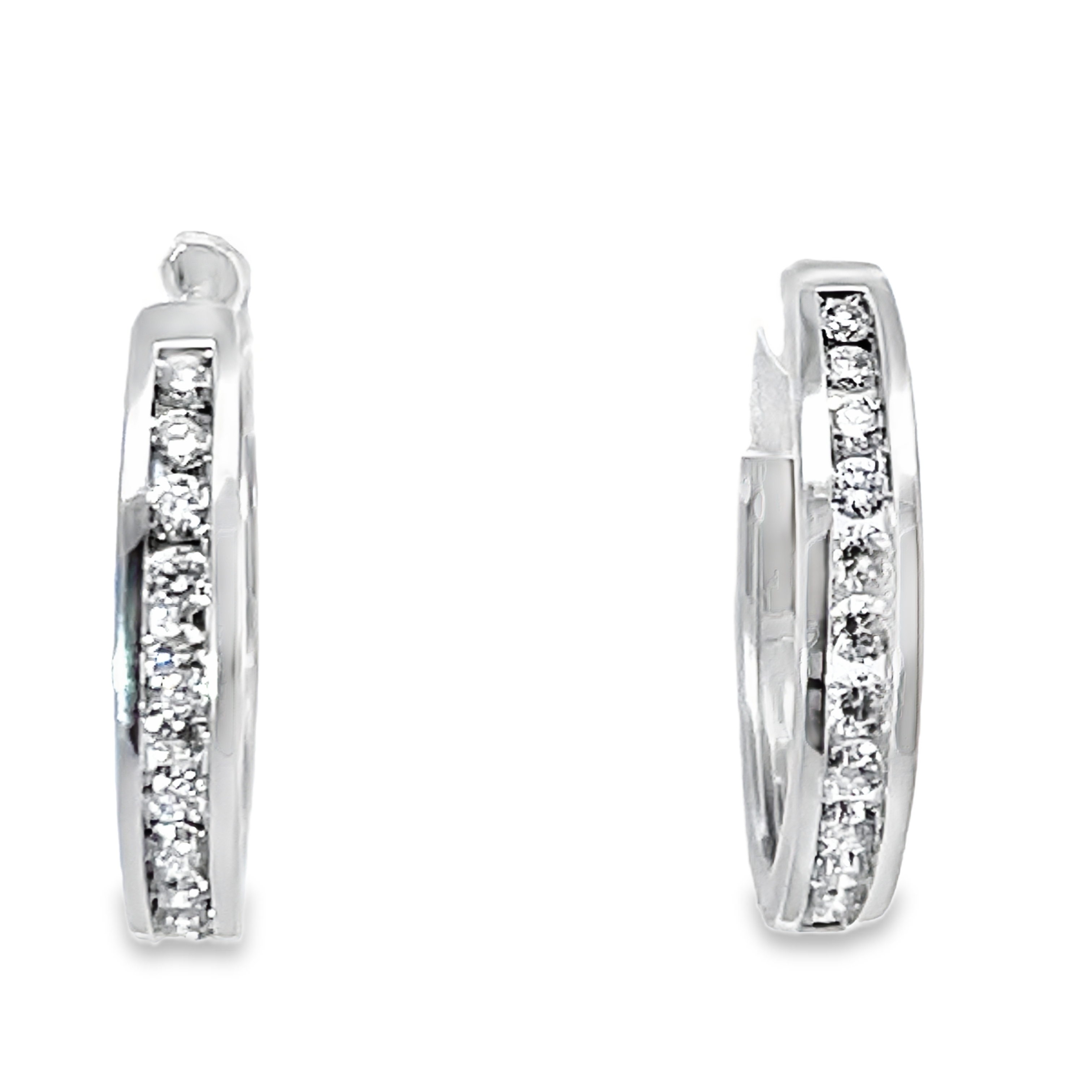 .50CTW 24 ROUND DIAMOND CHANNEL-SET ROUND HOOP EARRINGS 14KW