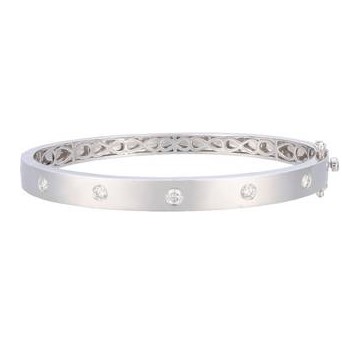 LE VIAN .50CTW DIAMOND FLAT HINGED OVAL BANGLE CONTAINING 5 ROUND FLUSH-SET VANILLA DIAMONDS 14KW