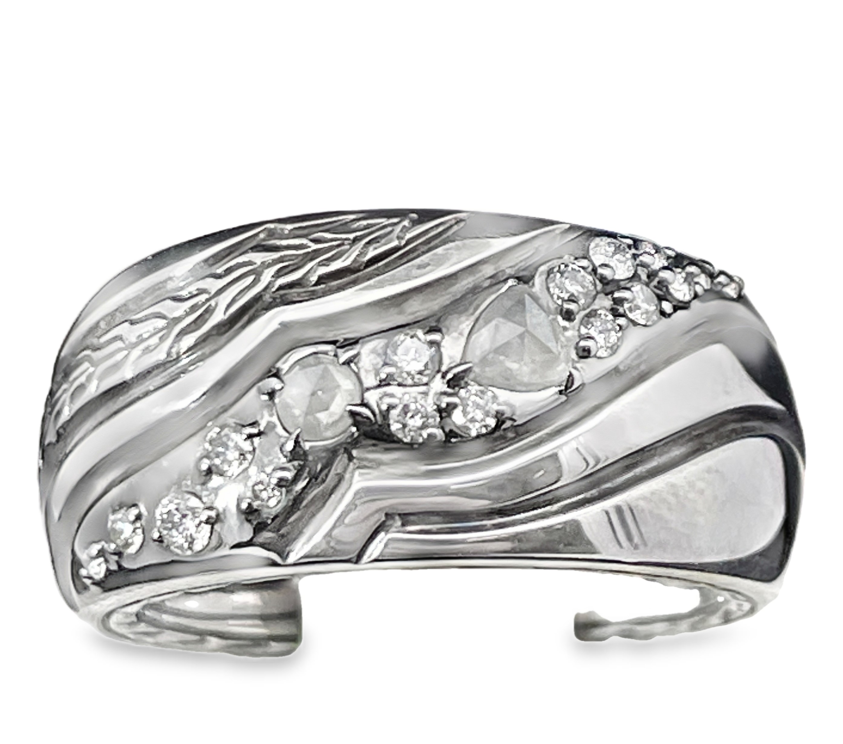 Lahar Silver White & Grey Diamond Pave 10Mm Band Ring, .38Ctw, Size 7