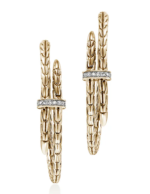 JOHN HARDY SPEAR 14KY DIAMOND PAVE 34MM HOOP EARRINGS CONTAINING: 16 ROUND DIAMONDS; .12CTW