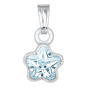 MARCH CHILD'S CZ FLOWER PENDANT/CHAIN; SILVER