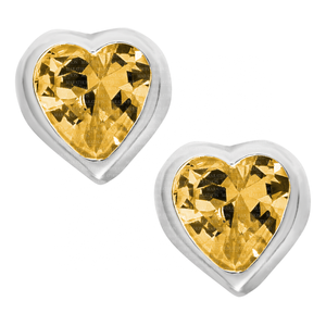 CHILD'S NOVEMBER BIRTHSTONE CZ TOPAZ HEART EARRINGS; SILVER